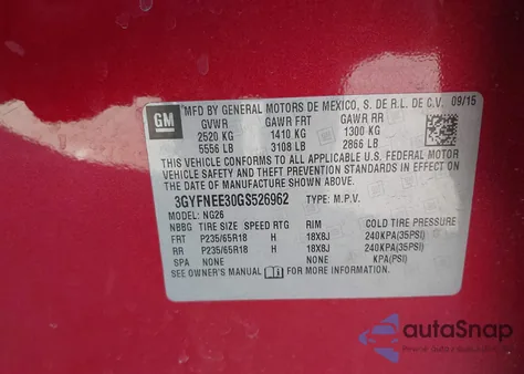 2016 Cadillac Srx Luxury Collection z USA, uszkodzony, nr VIN 3GYFNEE30GS526962